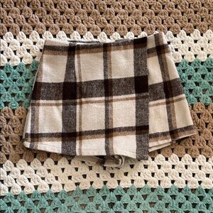 Windsor Brown Cream Plaid Mini Skort Skirt Shorts Womans sz XS